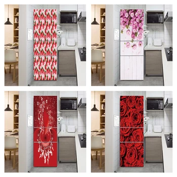Frigorífico Etiquetas Auto-adesivas Paisagem da Flor de Café, Porta de Geladeira Tampa Adesivos 3D papel de Parede Decoração Mural 
