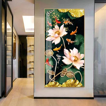 O Peixe Koi Cartazes Animal Lago De Lona Imprime Casa Moderna Decoração De Arte De Parede Para Sala De Estar De Luxo Imagens Abstratas Entrada De Pintura