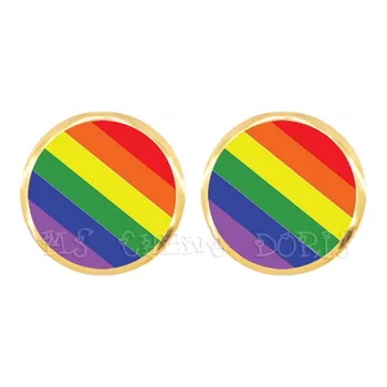 A parada do Orgulho Gay arco-íris Hipoalergênico Ouvido Prego Lésbicas LGBT Cúpula de Vidro Cabochão Banhados a Ouro Brincos Para Mulheres, Homens Amante de Dom