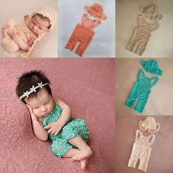 2Pcs/Set Fotográfico de Recém-nascido Adereços de Figurino Baby Sling Roupas E Chapéu Ponto Bola de Moda, Roupas, Acessórios para Bebé