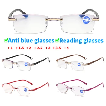 2021 Homens Mulheres Sem Aro Óculos De Leitura Anti Luz Azul Bifocal Muito Perto De Ampliação De Óculos Para Presbiopia Óculos+1 1.5 2 2.5 4.0