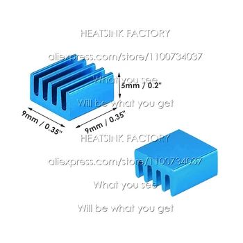 Frete grátis Sem Fita Com Fita Térmica, 9x9x5mm Azul Anodizado Alumínio do Dissipador de Calor do Chip Radiador Cooler para Raspberry Pi IC