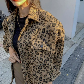 2021 Mola Vintage Leopard Jaqueta De Tamanho Mais Solto E Casual Leopardo Fêmea Casaco De Inverno Tops Mulher Roupas Elegantes Outwear Indie