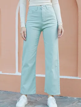ZHISILAO Nova Reta de Perna Larga calças de Brim das Mulheres do Vintage Básico Sólido Elástico de Cintura Alta Jeans, Calças de 2022 Jeans Streetwear