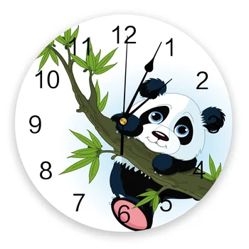 Animal Bonito Panda Bambu Desenho Animado Moderno Relógio De Parede Para Casa, Escritório De Parede Decoração Sala De Decoração De Casa De Banho Pendurado Assistir