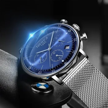 NIBOSI Mens Relógios de Luxo do Esporte Relógio de Pulso Único Design de Malha de Aço Inoxidável Pulseira de Homens de Moda Quartzo Relógio Relógio Masculino