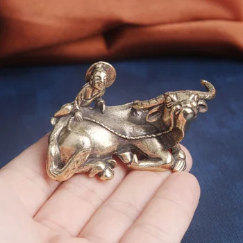 Latão Menino Pastor De Vaca Pequeno Ornamento De Cobre Artesanal Antigo Animal Estátua Estatueta Em Miniatura De Mesa, Decoração Artesanato