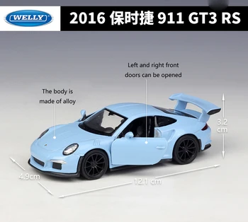 WELLY Diecast 1:36 Escala De 2016, o Porsche 911 GT3 RS Esportes de Carro Puxar para Trás Modelo de Carro Carro Liga de Metal de carros de Brinquedo Para a Criança de Presentes Coleção