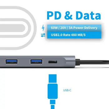 5 EM 1 USB HUB Tipo C Para HDMI 4K USB 3.0 USB 2.0-C PD Carregamento de Áudio Para o MacBook Pro/Air Samsung Com USB C Laptop Tablet PC