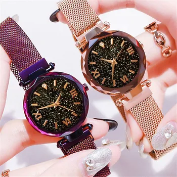 As Mulheres de luxo Relógios Magnético Céu Estrelado relógios Senhoras Relógio de Quartzo relógio de Pulso Vestido Feminino Relógio relógio feminino reloj mujer