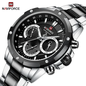 NAVIFORCE Business Casual Homens Relógio de Luxo Impermeável de Quartzo do Aço Inoxidável Relógios de Pulso Masculino Analógico de 24 Horas da Data do Relógio de Presente