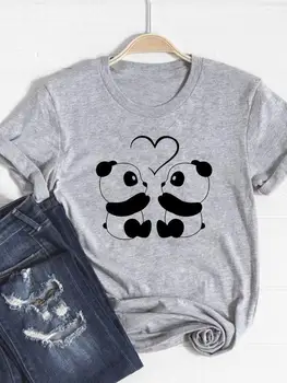Gráfico T-shirt de Impressão de T-Shirt Manga Curta Roupas de Verão as Mulheres Panda Carta Tendência Lindo Estilo do Vestuário de Moda Tee Básica Topo