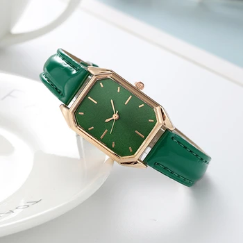 Retângulo Verde Relógio Para Mulheres de Couro Minimalista Senhoras relógio de Pulso Elegante Moda Feminina, Relógios de Quartzo Dropship reloj mujer