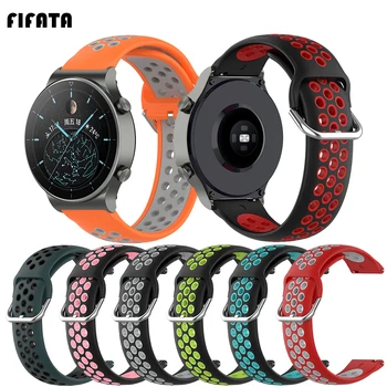 FIFATA 22MM Duplo de Silicone da Cor do Esporte Relógio de Pulseira Para Huawei GT GT 2 46MM/GT 2 Pro/GT 2e/Xiaomi Amazfit GTR 47MM Smart Watch