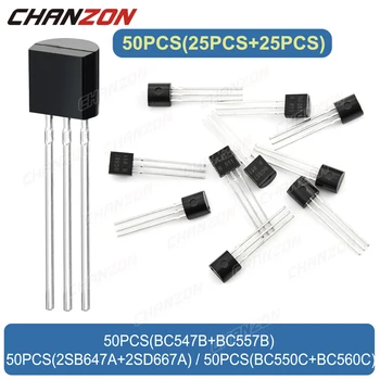 50PCS (25PCS*2 valores) Bc547B Bc557B 2SB647A SD667A BC550C Bc560C A-92-92L Original NPN Transistor PNP circuito integrado