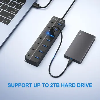 Hub USB 3.0 de Alta Velocidade Multi Splitter USB 7 portas 3 Hab transformador com Comutador de Cabo Longo com Várias Expansor de Hub Para PC La
