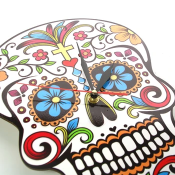 Doce mexicano Açúcar Crânio Cabeça Acrílico de Parede Relógio de Design Moderno, o Dia dos Mortos Impresso Relógio de Parede Floral Esqueleto Relógio de Parede