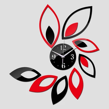 Nova promoção de cor grande flor de acrílico de parede de quartzo relógio de design moderno, de luxo espelho 3d crystal relógios
