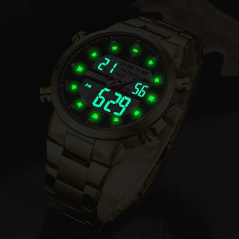 FOXBOX de Luxo, o Relógio de Ouro de Homens de Aço Inoxidável do Esporte Digital Cronógrafo de Quartzo relógio de Pulso relógio de Hora Dual Luminosa Impermeável Clocl