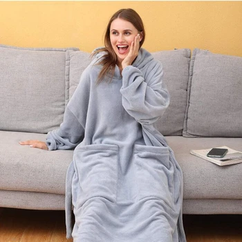 Oversized Wearable Cobertor Capuz em Moletom com Capuz Gigante Bolsos Cor Sólida TV Cobertor para Adultos Inverno o Aquecimento Cobertor