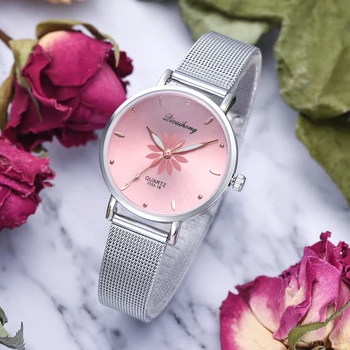 Relógios Para Mulheres De Luxo Prata Popular Marcar Rosa Flores De Metal Pulseira De Senhoras Quartzo Relógio De Senhoras Relógio De Pulso Novo Relógio
