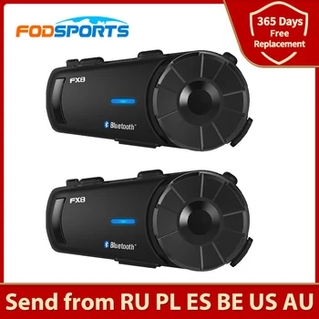 Fodsports 2 pcs FX8 de Capacetes para motociclistas de Intercomunicação 8 Piloto 1000m Capacete Fone de ouvido Bluetooth Grupo de Intercomunicação Moto Intercomunicador FM