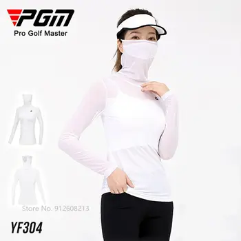 PGM Verão, Protetor solar Shirt para as Mulheres de Manga Longa Respirável Feminino de Golfe, T-shirts de Resfriamento de Gelo Seda Seca Rápido Cueca com Máscara