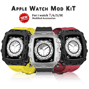 Novo Kit de Modificação do Quadro do Metal Moldura Para a Apple Faixa de Relógio de Caso 7 6 5 4 3 44mm 45mm de Luxo Tampa do pára-choque, Alça para iWatch 7 6 5