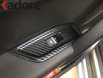 Interior do Elevador de vidro Tampa do Interruptor de Guarnição Para o Audi Q5 2018 2019 2020 Fibra de Carbono Braço Porta do Painel de Guarnições de Carro Acessórios 4pcs LHD