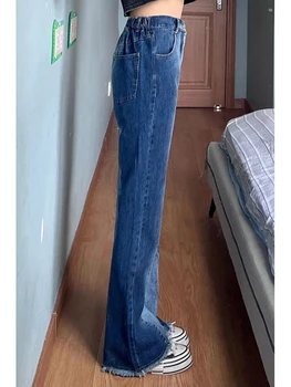 Y2K Mulheres Blue Jeans Vintage Gradiente de Perna Larga Calça Casual de Moda Cintura Alta em linha Reta Baggy Jeans Calças de Senhoras Outono