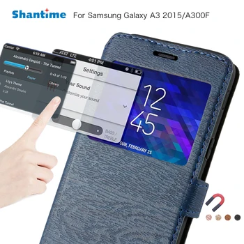 Pu Capa De Couro Para Samsung Galaxy A3 Flip Case Para Samsung Galaxy J3 2016 Janela De Exibição De Livro, Caso Em Silicone Macio Da Tampa Traseira