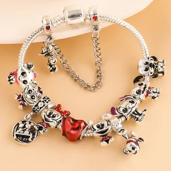 Disney Mickey Mouse Bracelete Chain da Base de dados de Cristal Minnie Clipes de Encantos Pulseiras para Mulheres Básicas Jóia de Menina Esferas de Acessórios de DIY
