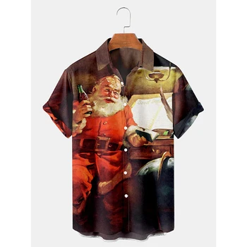 Badassdude Natal Santa Impresso, masculina Casual Camisa de Manga Curta