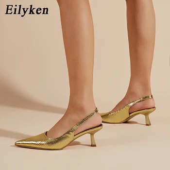 Eilyken o Ouro, a Prata Fina, salto Baixo Mulheres Bombas de Moda Gladiador Sandálias Sandálias de Festa Apontou Toe Sapatos de Baile