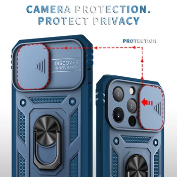 Câmera de slides Proteger o Telefone de Caso Para o iPhone 14 Pro Max 13 12 11 SE2 8 7 Mais XR Xs Max Militar Armadura anelar Híbrido de TPU Casos