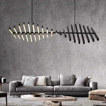 Nordic DIODO emissor de luz de sala de estar moderno e minimalista do designer de home restaurante preto / lustre novo osso de peixe forma do office barra de lâmpadas