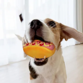 1pc Squeaky Cão Brinquedos de Látex Hambúrguer de Simulação de Comida de Cão Mastigue Treinamento do filhote de Cachorro de Brinquedo de Produtos para animais de Suprimentos