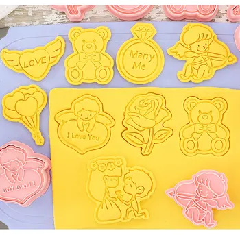 8 Pcs/set Casamento de Valentine Cookie Cortadores de Plástico 3D Cartoon Biscoito Molde de Cozimento de Acessórios de Decoração de biscoitos Ferramenta