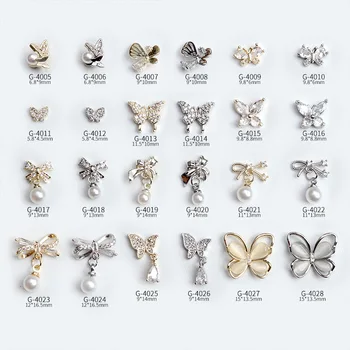 1PC de Luxo Zircão Diamante 3D Bowknots Borboleta Pingente de Pérola Liga Jóia da Arte do Prego Strass Decoração Manicure DIY Ornamentos