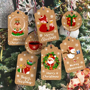 50pcs Feliz Natal Obrigado Papel Kraft Tags Árvore de Natal Pendurando Rótulo de Natal Festa de Ano Novo de Presente de Cartão de Decorações para o Lar