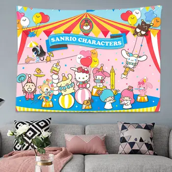 Kawaii Sanrio Hello Kitty Cinnamoroll Minha Melodia Kuromi Pano De Fundo Dormitório Quarto De Cabeceira Tapeçaria De Parede Bonito Decorar