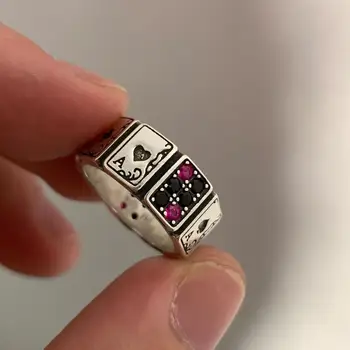 Jogo De Cartas Embutidos Zircão Anel Senhoras Criativo De Design De Moda Requintado Abrir Ring Girl Retro Presente Da Jóia