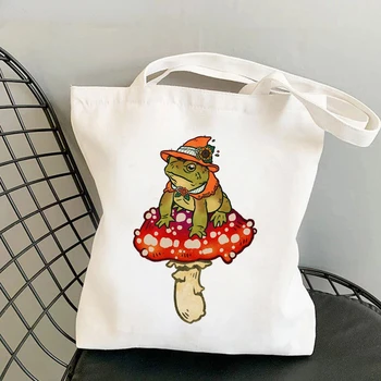 Novas Mulheres Shopper Bag Sapo Cogumelo Impresso Kawaii Saco de Harajuku Compras de Lona Shopper Bag Girl Crossbody Sacos холщовая сумка