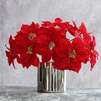 Natal bicos-de-flor Vermelha com flores Artificiais casa de festa decoração de flores artificiales casamento decoração floral