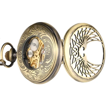 Antigo Preto/Bronze Oco Phoenix Escultura Mecânica Relógio De Bolso Numeral Romano Apresentar Pin Cadeia Retro Relógio De Arte Colecionáveis