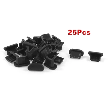25 Pcs Anti-Pó Preto de Plástico Macio Dock Tampa do Porta mini USB Tomada Ear