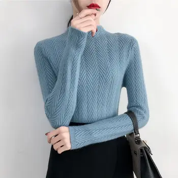 Semi-alta gola do suéter para as senhoras de Outono e Inverno 2019 Novo estilo de casaco curto, apertado malha inferior camisa