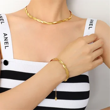 Moderno, Simples E De Dupla Cruz Cobra Bracelete Chain Para As Mulheres Da Cor Do Ouro Braceletes De Aço Inoxidável Da Jóia Pulsera Mujer