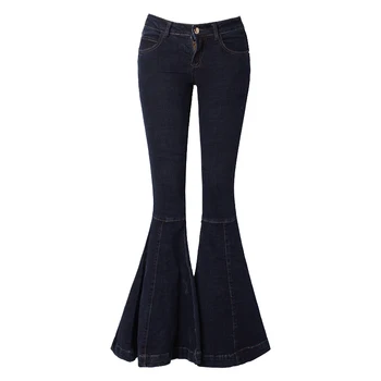 Frete Grátis 2022 Nova Moda Das Mulheres De Outono Longo Calças Flare Jeans Boot Cut Plus Size 24-32 Calças Para Mulheres Altas Azul Profundo