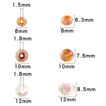 10pcs/Lot Lampwork Esferas de Embutimento de Areia de Ouro E Flor de Cor do Esmalte Rondelle Facetada Miçangas para Fazer Jóias Mulheres usam Pulseira